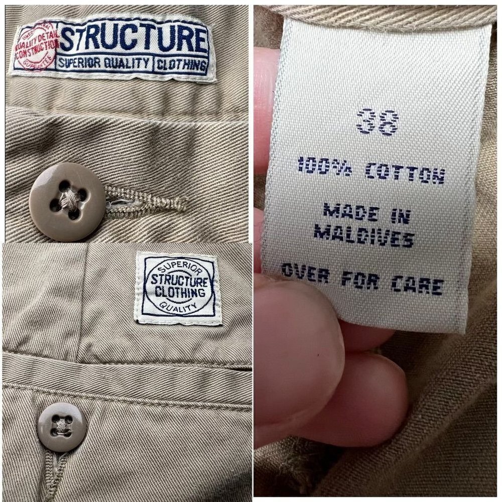 Vintage 90s Structure Khaki Chino Work Shorts Size 38 - Picture 2 of 9